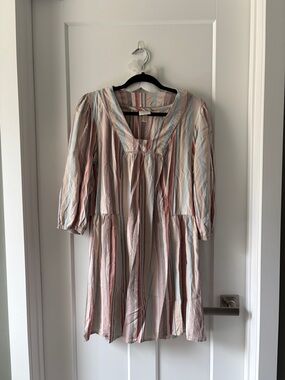 Pastel Striped 3/4 Sleeve Flowy Dress